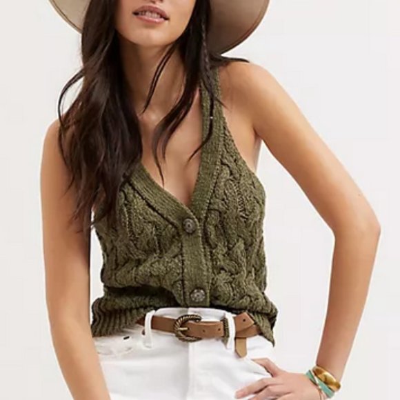 Anthropologie Sweaters - Pilcro Anthroplogie XL NWT Cable Knit Sweater Tank Vest Top Moss Green